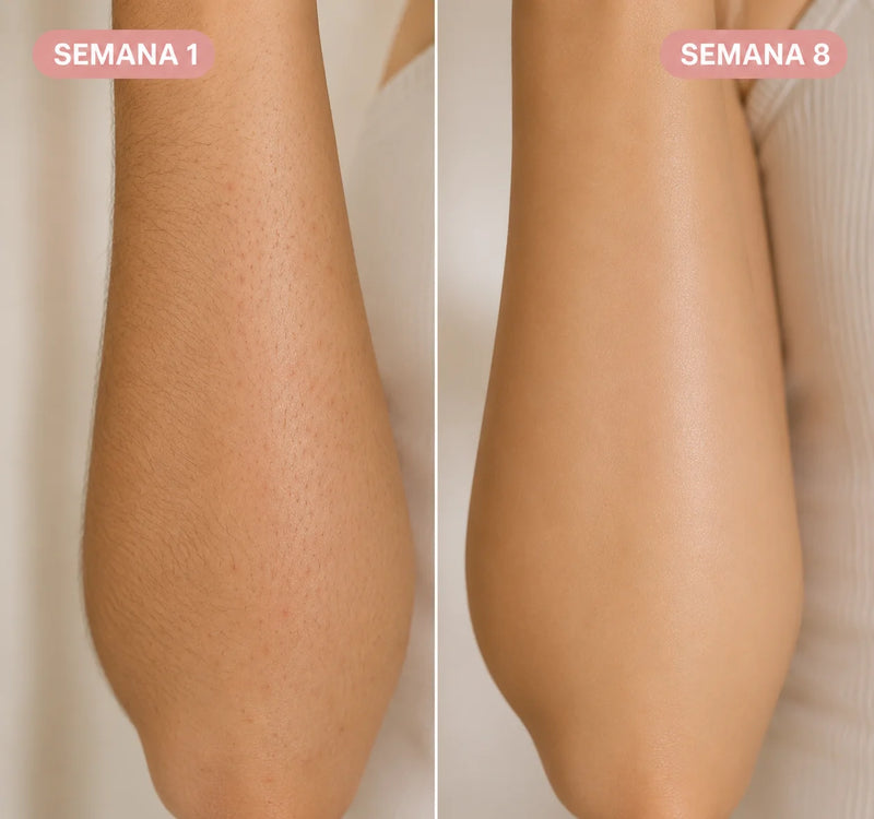 Antes y después en el antebrazo tras 8 semanas con la depiladora IPL LumiSkin