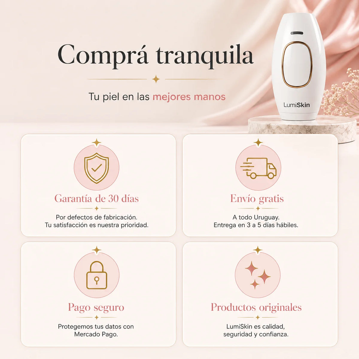 Garantía de 30 días por defectos, envío gratis a Uruguay, pago seguro y producto original